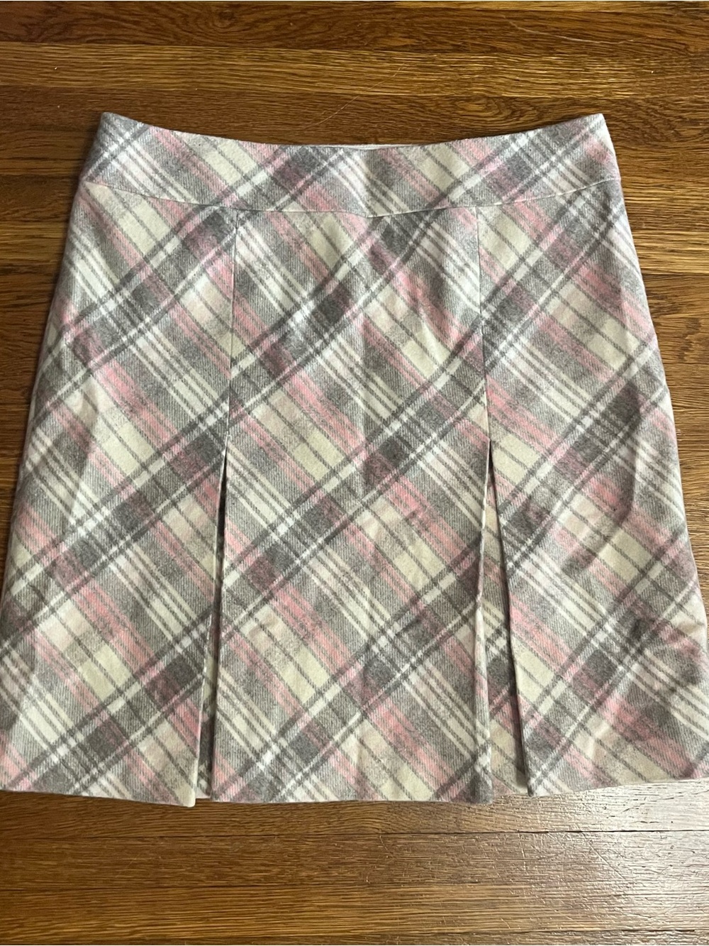 Vtg Ann Taylor LOFT Pink Plaid Wool Blend Pleated Mini Skirt Y2K 12 academia
